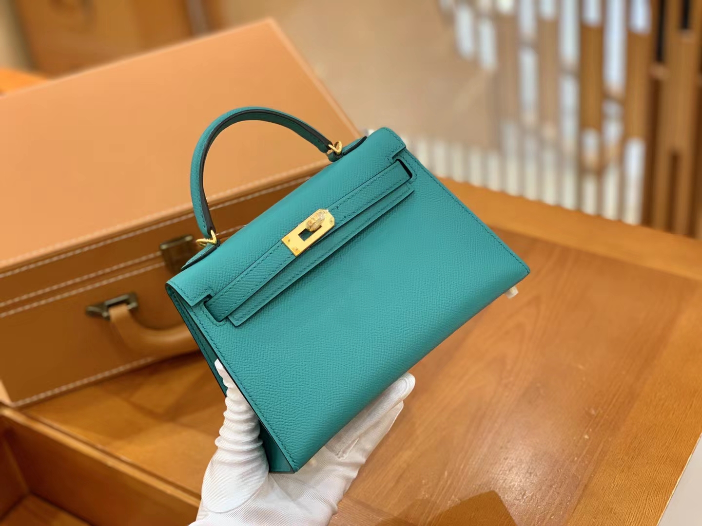 Hermès（爱马仕）Mini Kelly 迷你凯莉 孔雀蓝 Epsom掌纹皮 金扣 二代 原版蜜蜡线 顶级手缝