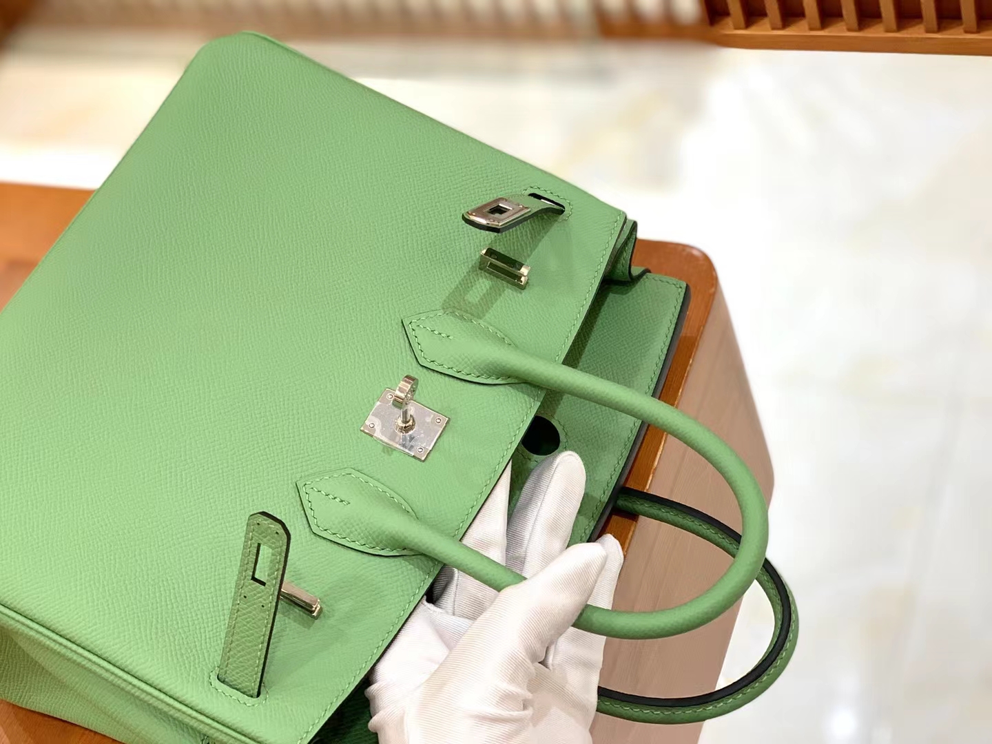 Hermès（爱马仕）Birkin 铂金包 牛油果绿 Epsom掌纹皮 银扣 25cm 原版蜜蜡线 顶级手缝