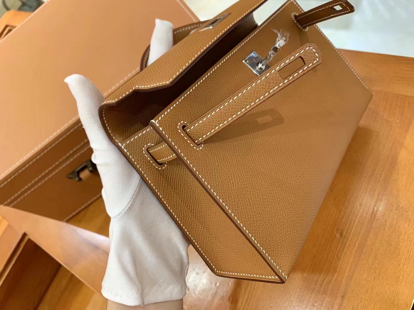 Hermès（爱马仕）Mini Kelly 迷你凯莉 金棕色 Epsom掌纹皮 银扣 一代 原版蜜蜡线 顶级手缝