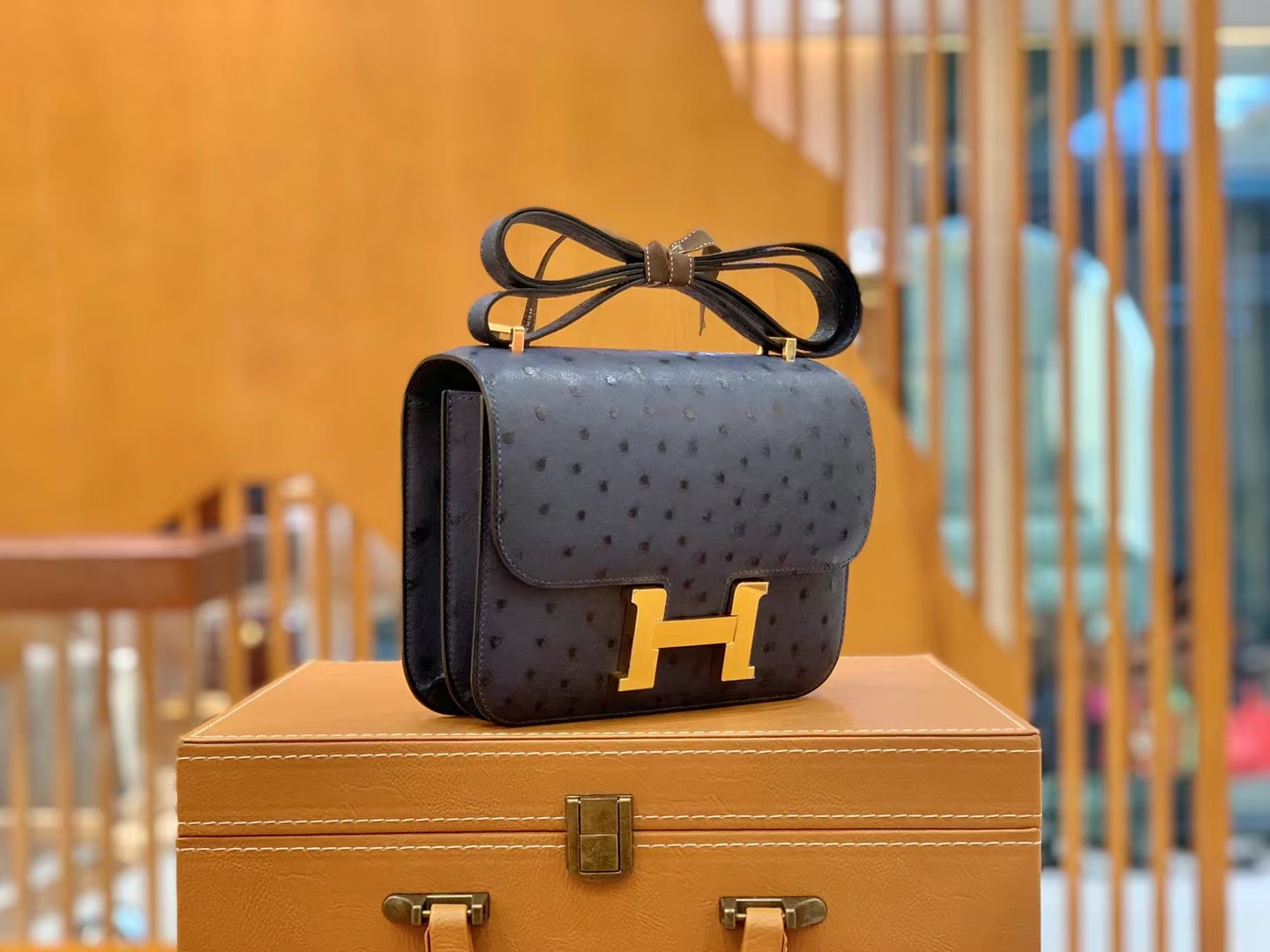 Hermès（爱马仕）Constance 康斯坦斯 马耳他蓝 南非KK级鸵鸟皮 金扣 19cm 原版蜜蜡线 顶级手缝
