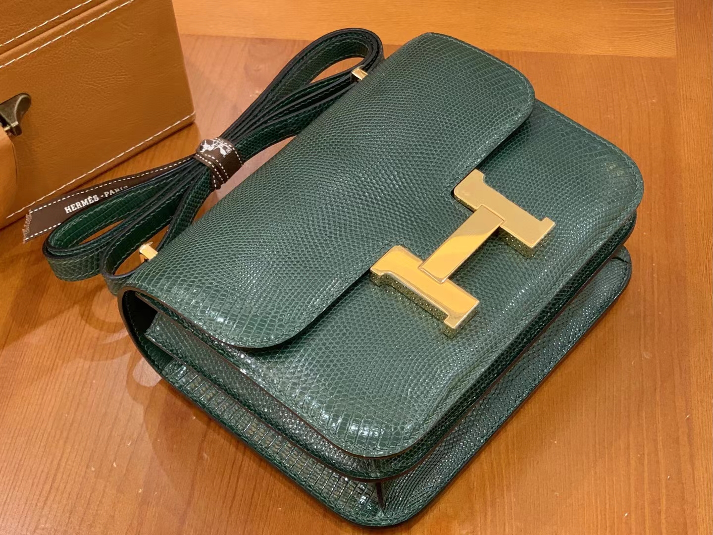 Hermès（爱马仕）Constance 康康 孔雀绿 南非野生蜥蜴皮 金扣 19cm 原版蜜蜡线 顶级手缝