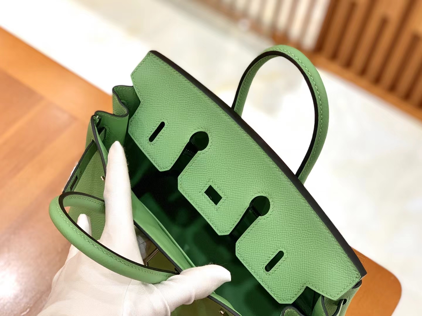 Hermès（爱马仕）Birkin 铂金包 牛油果绿 Epsom掌纹皮 银扣 25cm 原版蜜蜡线 顶级手缝