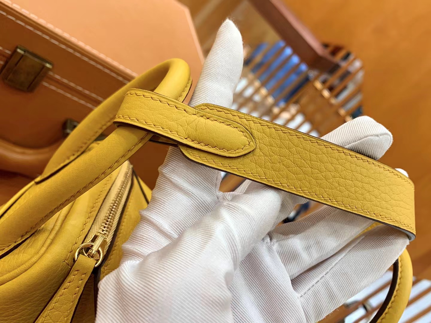 Hermès（爱马仕）Mini Lindy 迷你琳迪 琥珀黄 进口TC大牛皮 金扣 原版蜜蜡线 顶级手缝