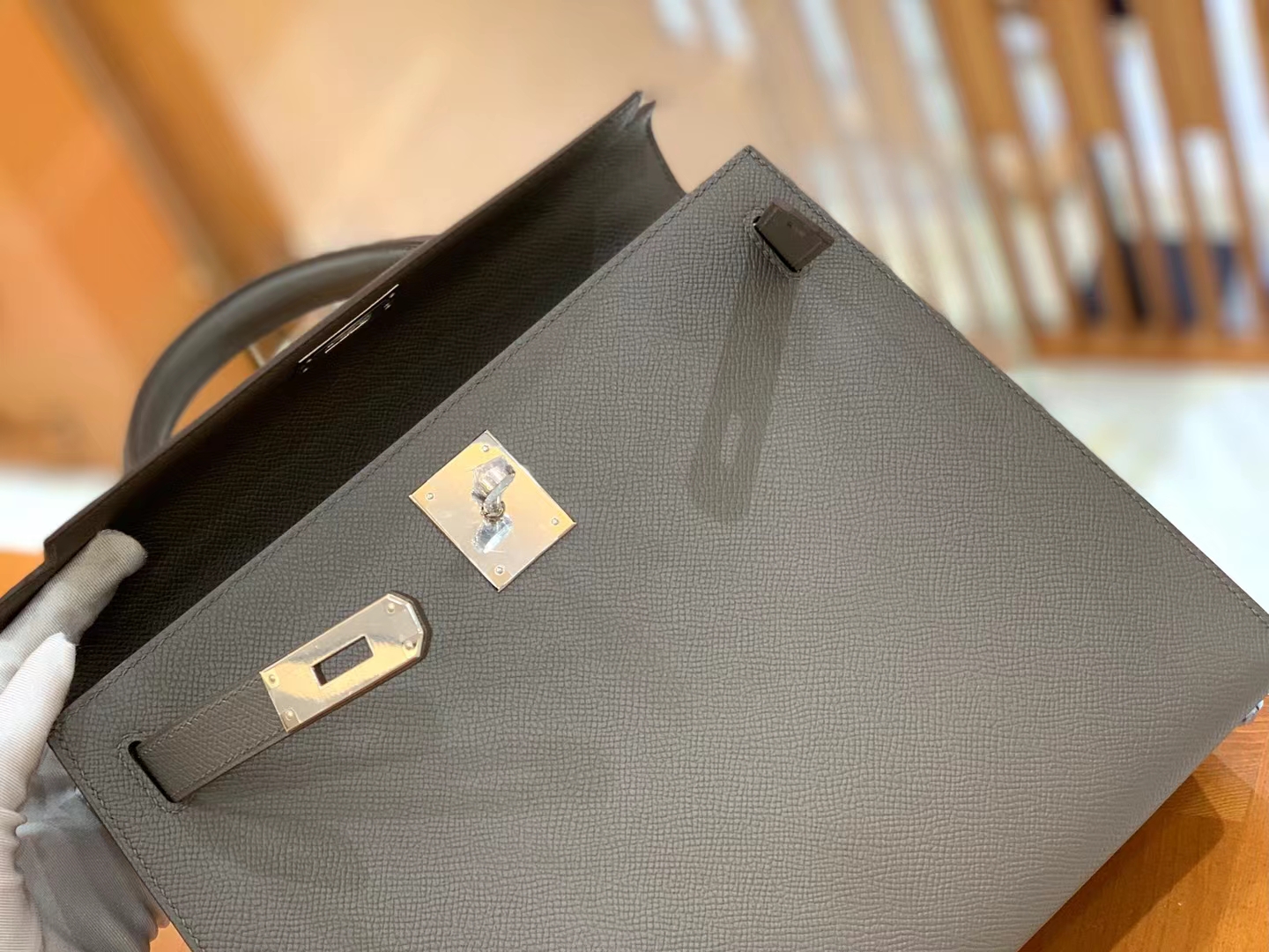 Hermès（爱马仕）Kelly 凯莉包 锡器灰 Epsom掌纹皮 银扣 28cm 原版蜜蜡线 顶级手缝