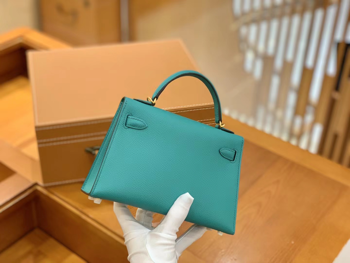 Hermès（爱马仕）Mini Kelly 迷你凯莉 孔雀蓝 Epsom掌纹皮 金扣 二代 原版蜜蜡线 顶级手缝
