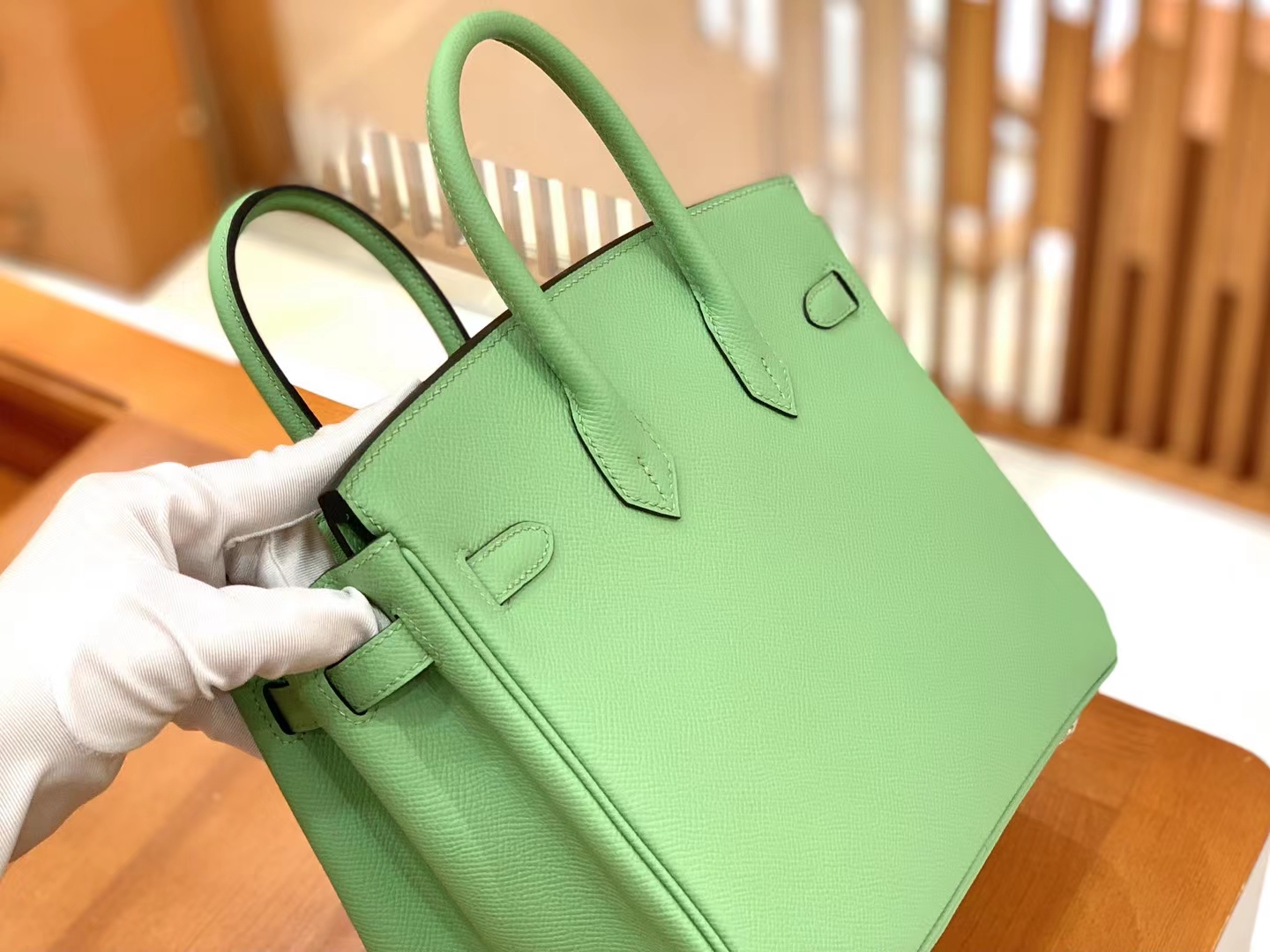 Hermès（爱马仕）Birkin 铂金包 牛油果绿 Epsom掌纹皮 银扣 25cm 原版蜜蜡线 顶级手缝