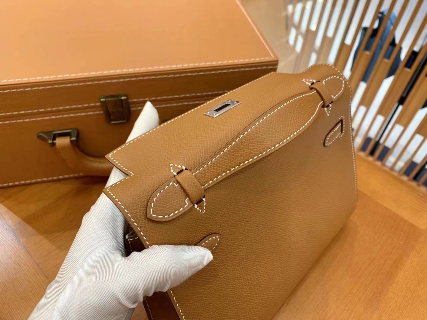 Hermès（爱马仕）Mini Kelly 迷你凯莉 金棕色 Epsom掌纹皮 银扣 一代 原版蜜蜡线 顶级手缝