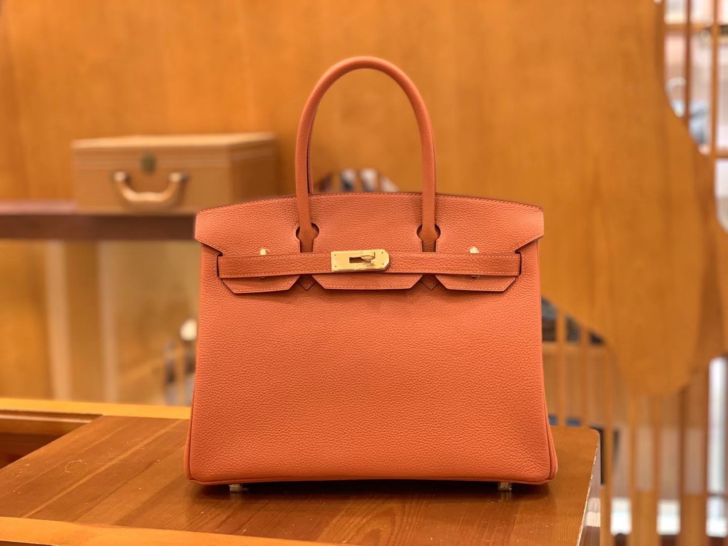 Hermès（爱马仕）Birkin 铂金包 枫叶棕 Togo小牛皮 金扣 30cm 原版蜜蜡线 顶级手缝