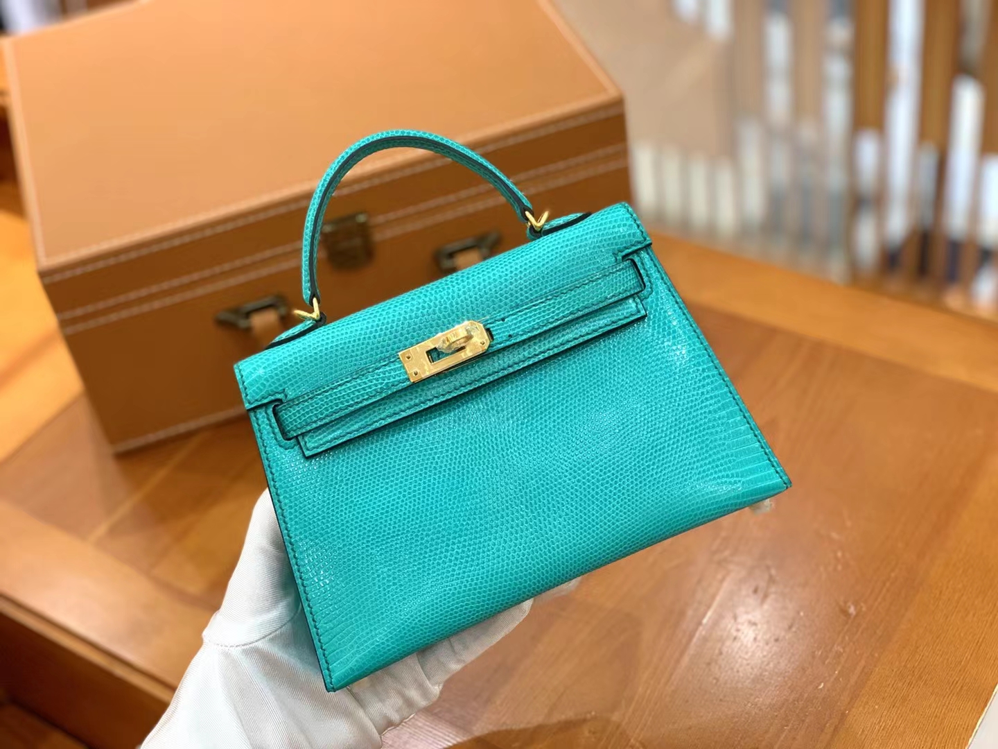 Hermès（爱马仕）Mini Kelly 迷你凯莉 维罗纳绿 南非野生蜥蜴皮 金扣 二代 法国原版蜡线 顶级手缝