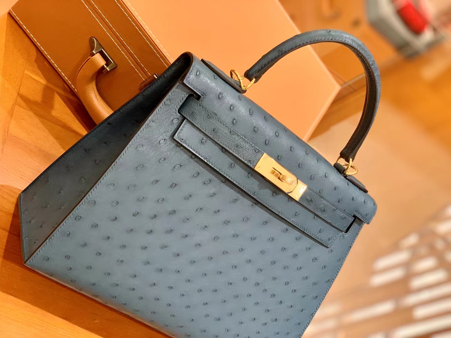 Hermès（爱马仕）Kelly 凯莉包 海峡绿 南非KK级鸵鸟皮 金扣 28cm 原版蜜蜡线 顶级手缝