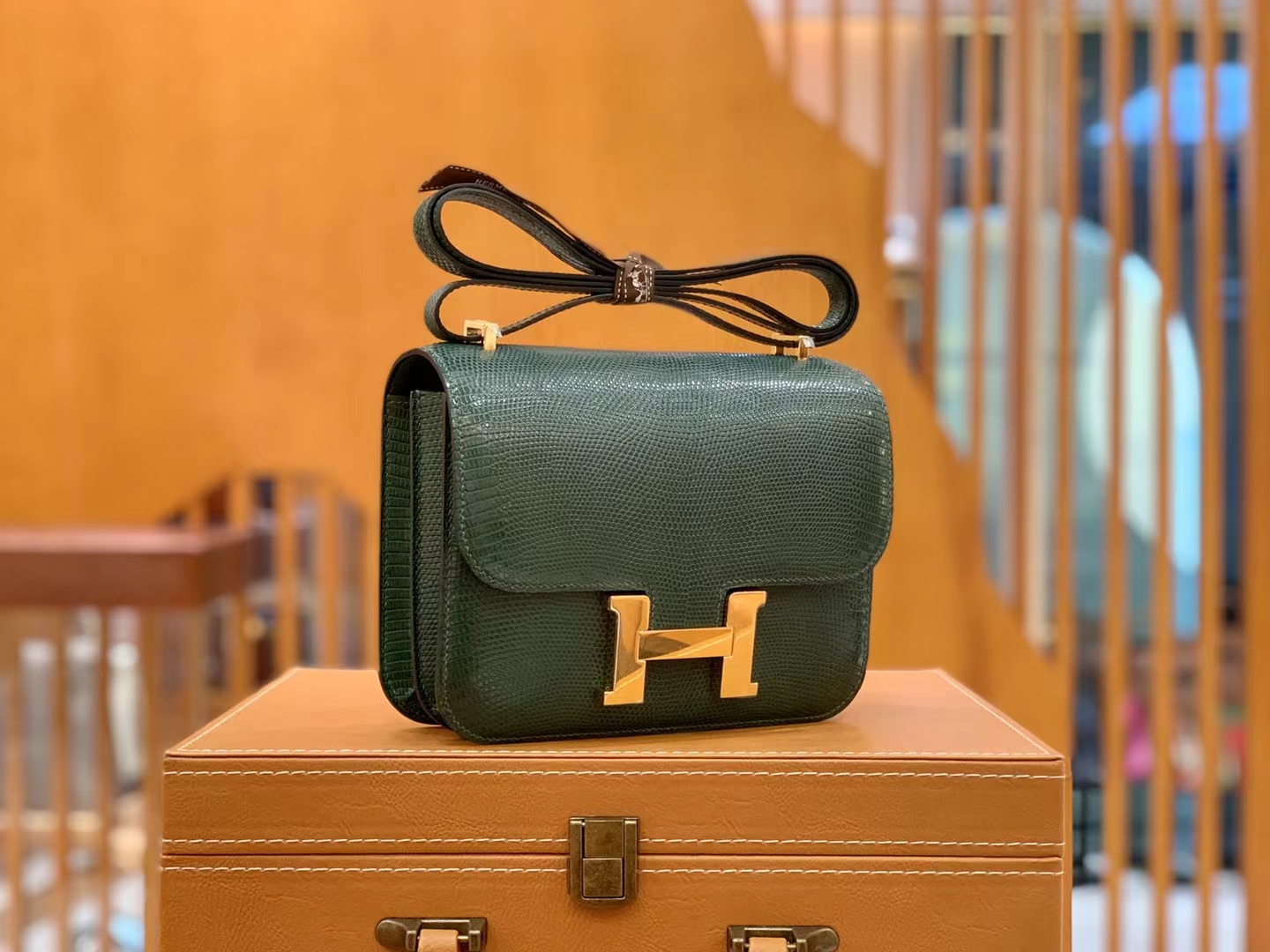 Hermès（爱马仕）Constance 康康 孔雀绿 南非野生蜥蜴皮 金扣 19cm 原版蜜蜡线 顶级手缝