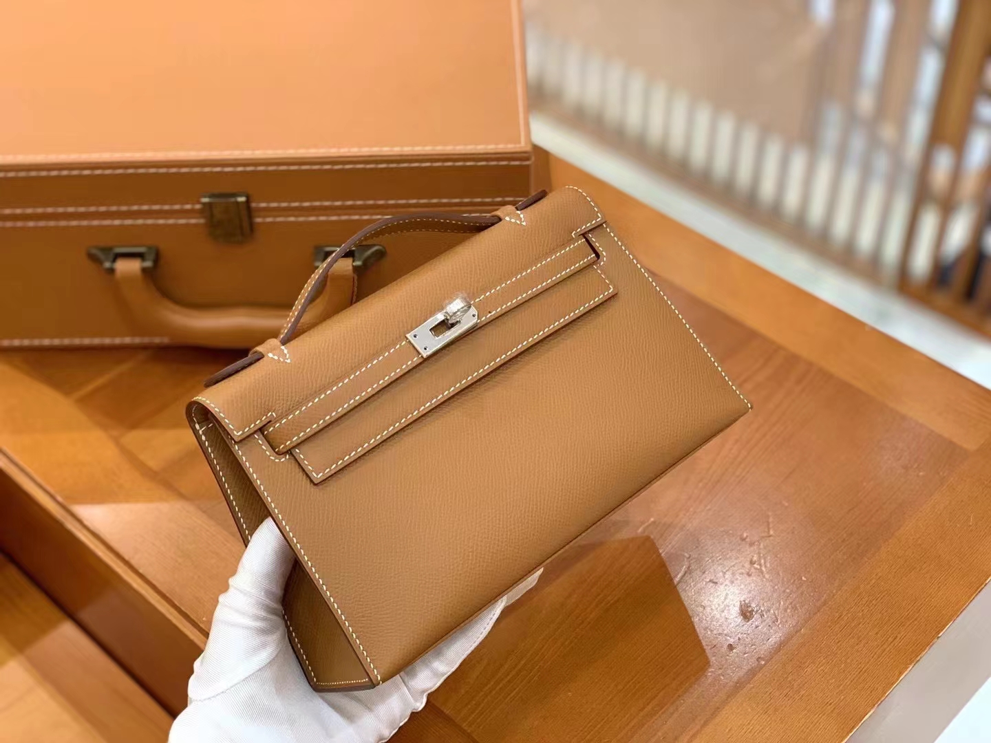 Hermès（爱马仕）Mini Kelly 迷你凯莉 金棕色 Epsom掌纹皮 银扣 一代 原版蜜蜡线 顶级手缝
