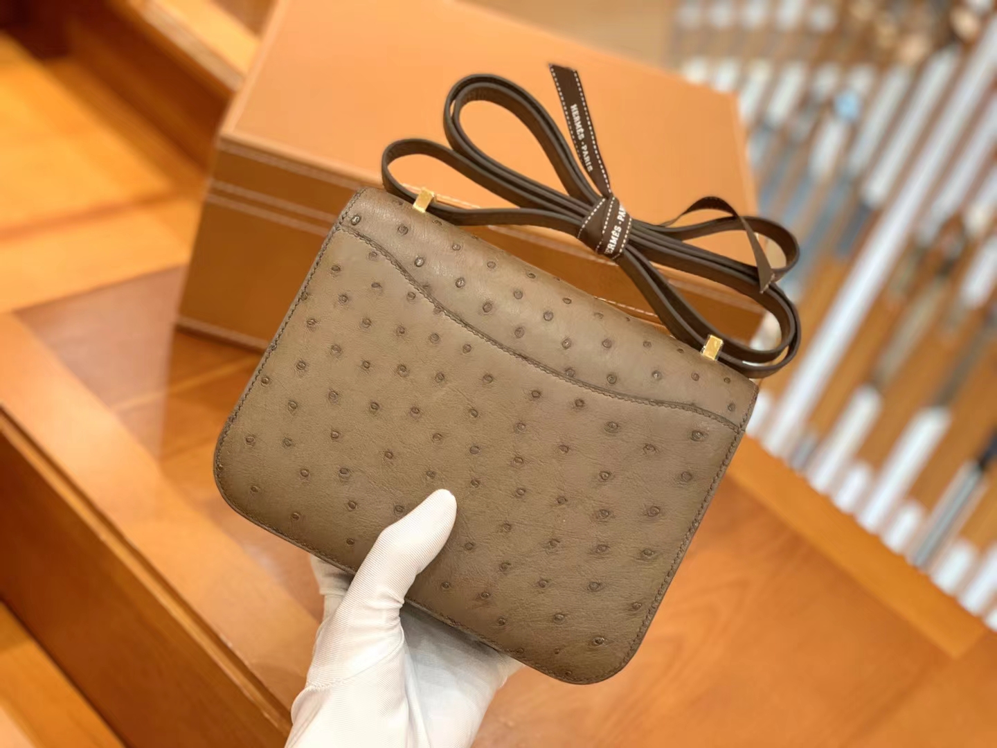 Hermès（爱马仕）Constance 康斯坦斯 鼹鼠灰 南非KK级鸵鸟皮 金扣 19cm 原版蜜蜡线 顶级手缝