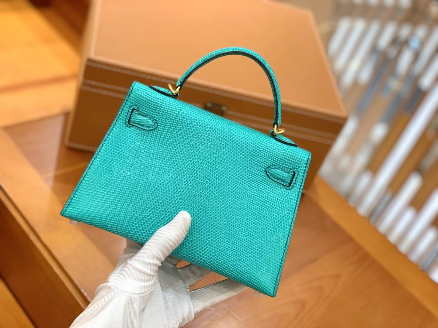 Hermès（爱马仕）Mini Kelly 迷你凯莉 维罗纳绿 南非野生蜥蜴皮 金扣 二代 法国原版蜡线 顶级手缝