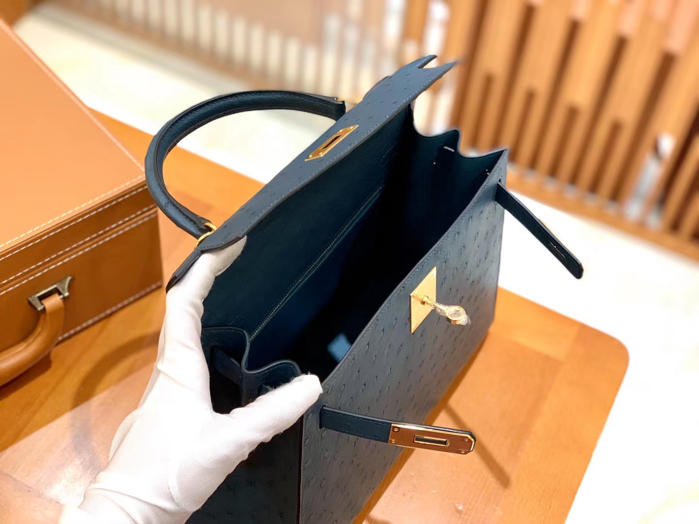 Hermès（爱马仕）Kelly 凯莉包 海峡绿 南非KK级鸵鸟皮 金扣 28cm 原版蜜蜡线 顶级手缝
