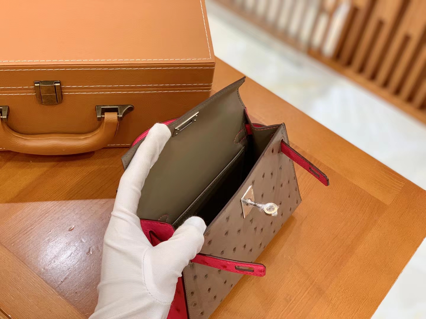 Hermès（爱马仕）Mini Kelly 迷你凯莉 大象灰拼糖果粉 南非KK级鸵鸟皮 银扣 二代 法国原版蜡线 顶级手缝