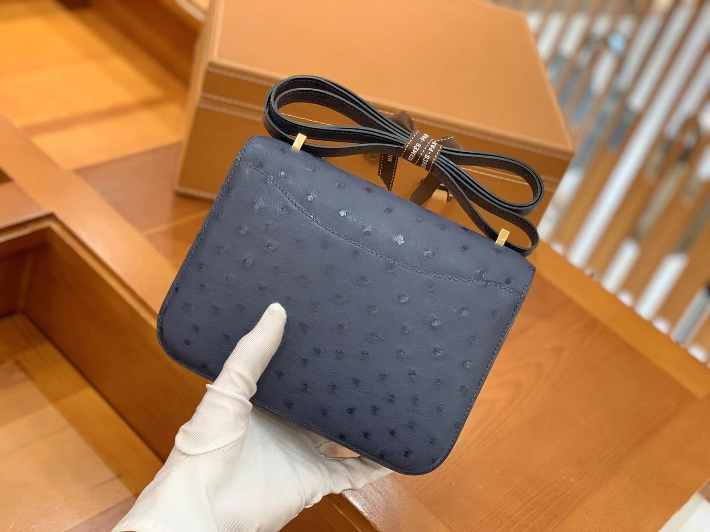 Hermès（爱马仕）Constance 康斯坦斯 马耳他蓝 南非KK级鸵鸟皮 金扣 19cm 原版蜜蜡线 顶级手缝