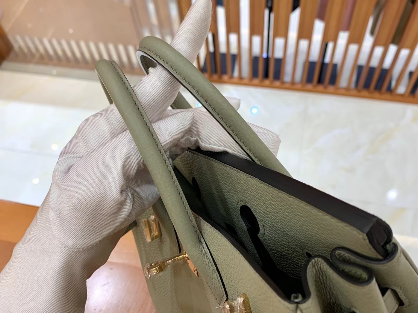 Hermès（爱马仕）Birkin 铂金包 鼠草绿 Togo小牛皮 金扣 25cm 原版蜜蜡线 顶级手缝