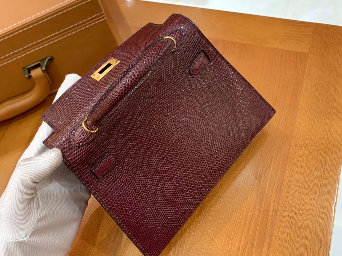 Hermès（爱马仕）Mini Kelly 迷你凯莉 波尔多酒红 南非野生蜥蜴皮 金扣 二代 法国原版蜡线 顶级手缝