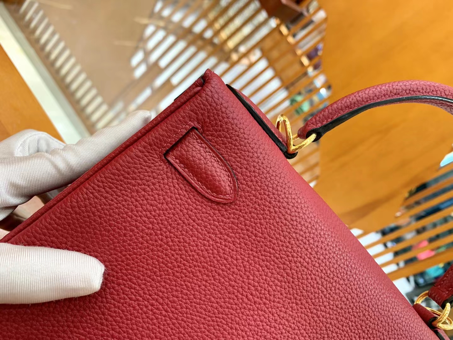 Hermès（爱马仕）Kelly 凯莉包 石榴红 Togo小牛皮 金扣 28cm 原版蜜蜡线 顶级手缝