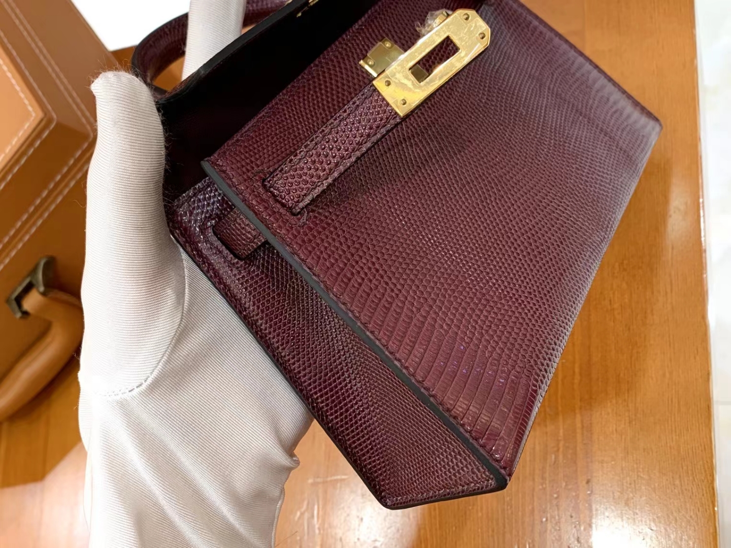 Hermès（爱马仕）Mini Kelly 迷你凯莉 波尔多酒红 南非野生蜥蜴皮 金扣 二代 法国原版蜡线 顶级手缝