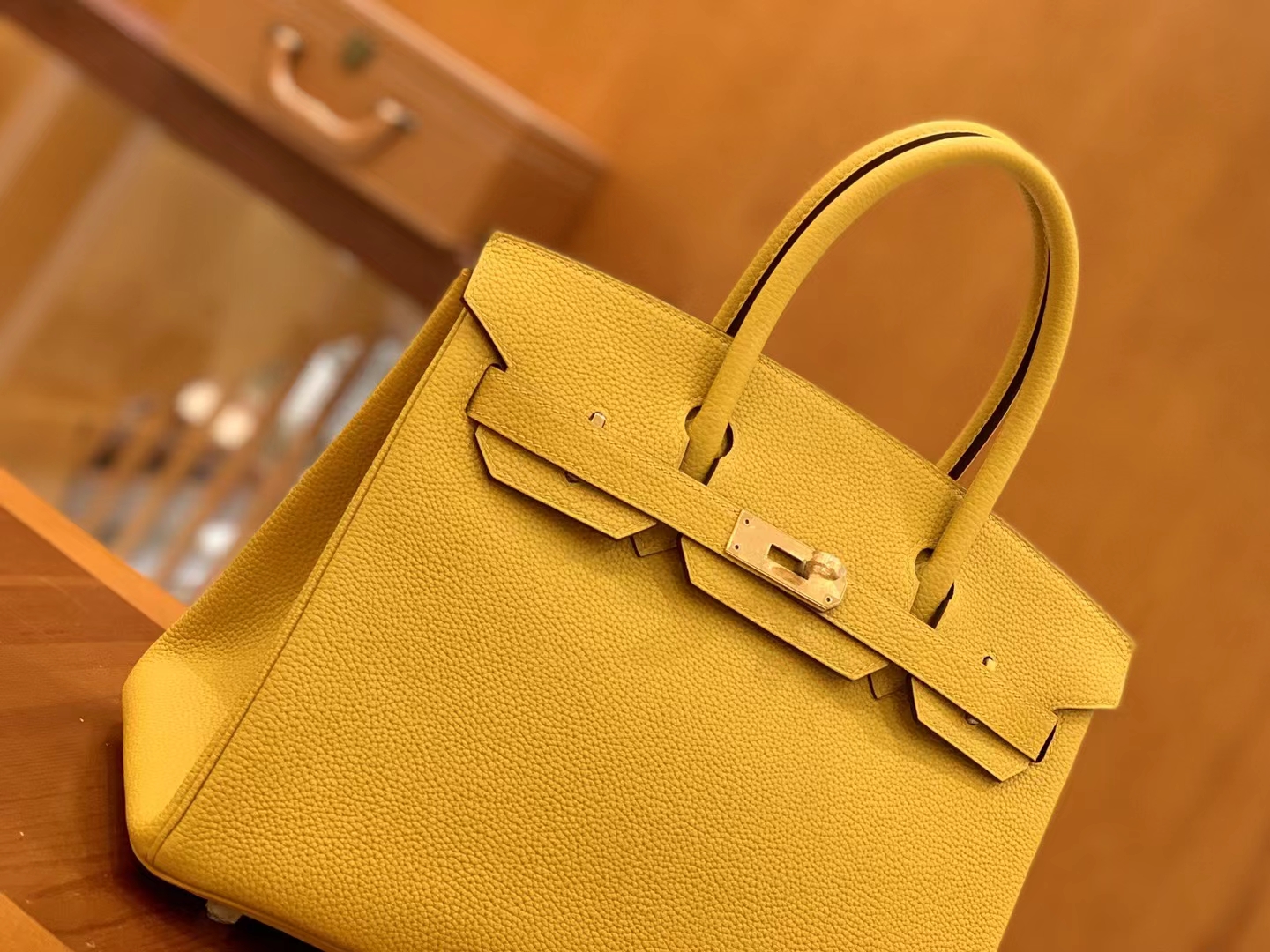 Hermès（爱马仕）Birkin 铂金包 琥珀黄 Togo小牛皮 金扣 30cm 原版蜜蜡线 顶级手缝