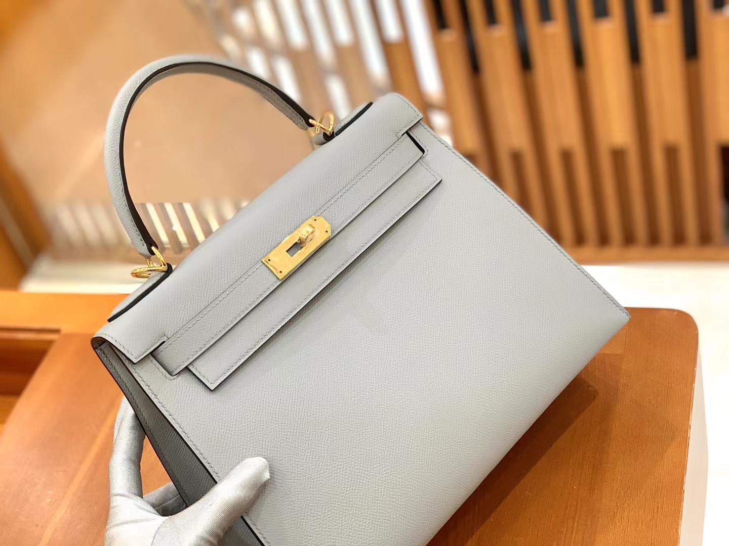 Hermès（爱马仕）Kelly 凯莉包 冰川蓝 Epsom掌纹皮 金扣 28cm 原版蜜蜡线 顶级手缝