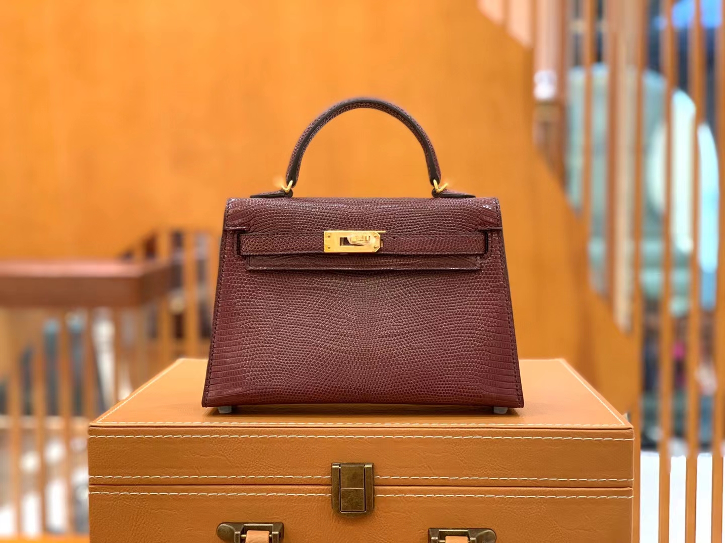 Hermès（爱马仕）Mini Kelly 迷你凯莉 波尔多酒红 南非野生蜥蜴皮 金扣 二代 法国原版蜡线 顶级手缝