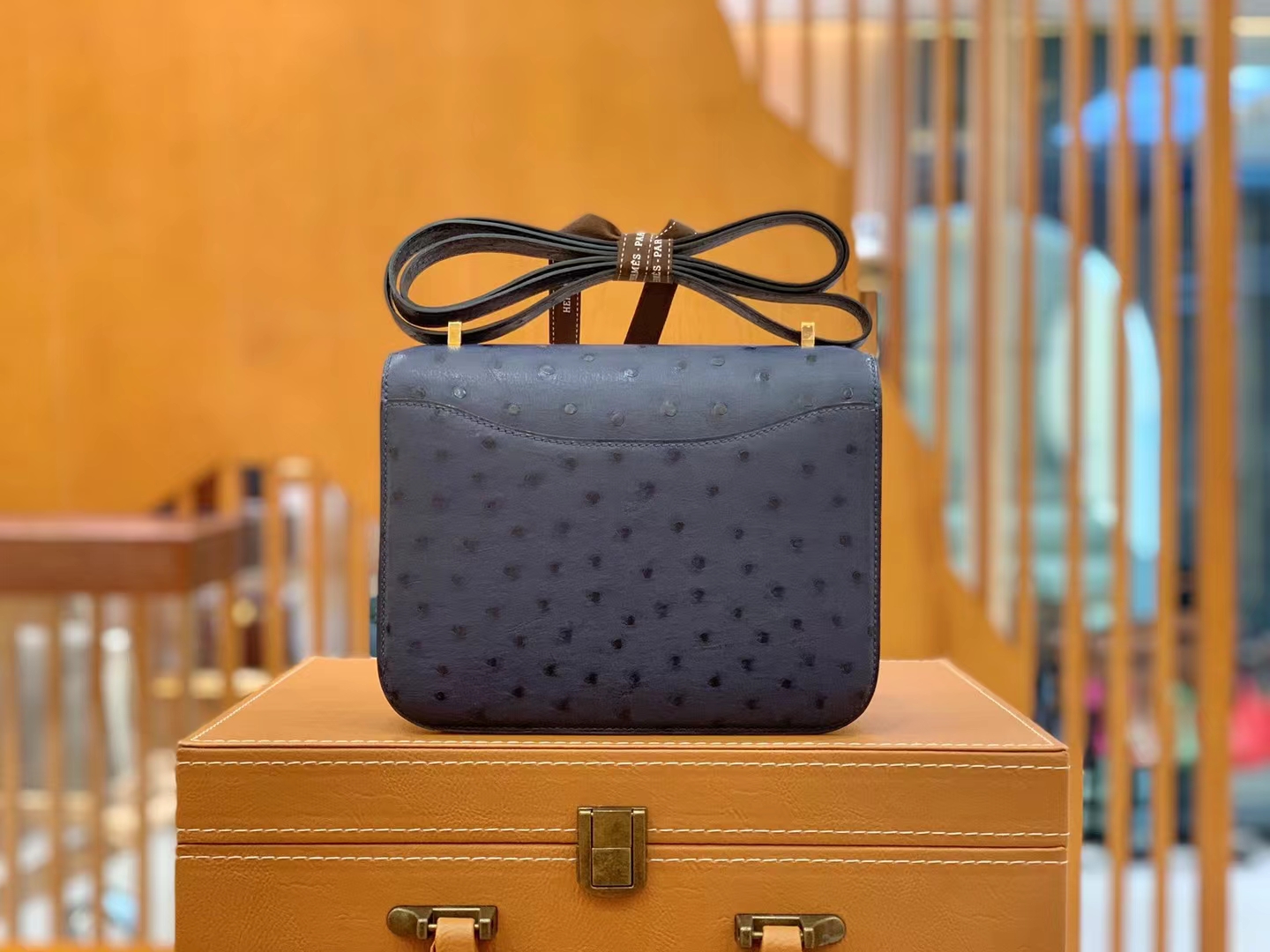 Hermès（爱马仕）Constance 康斯坦斯 马耳他蓝 南非KK级鸵鸟皮 金扣 19cm 原版蜜蜡线 顶级手缝