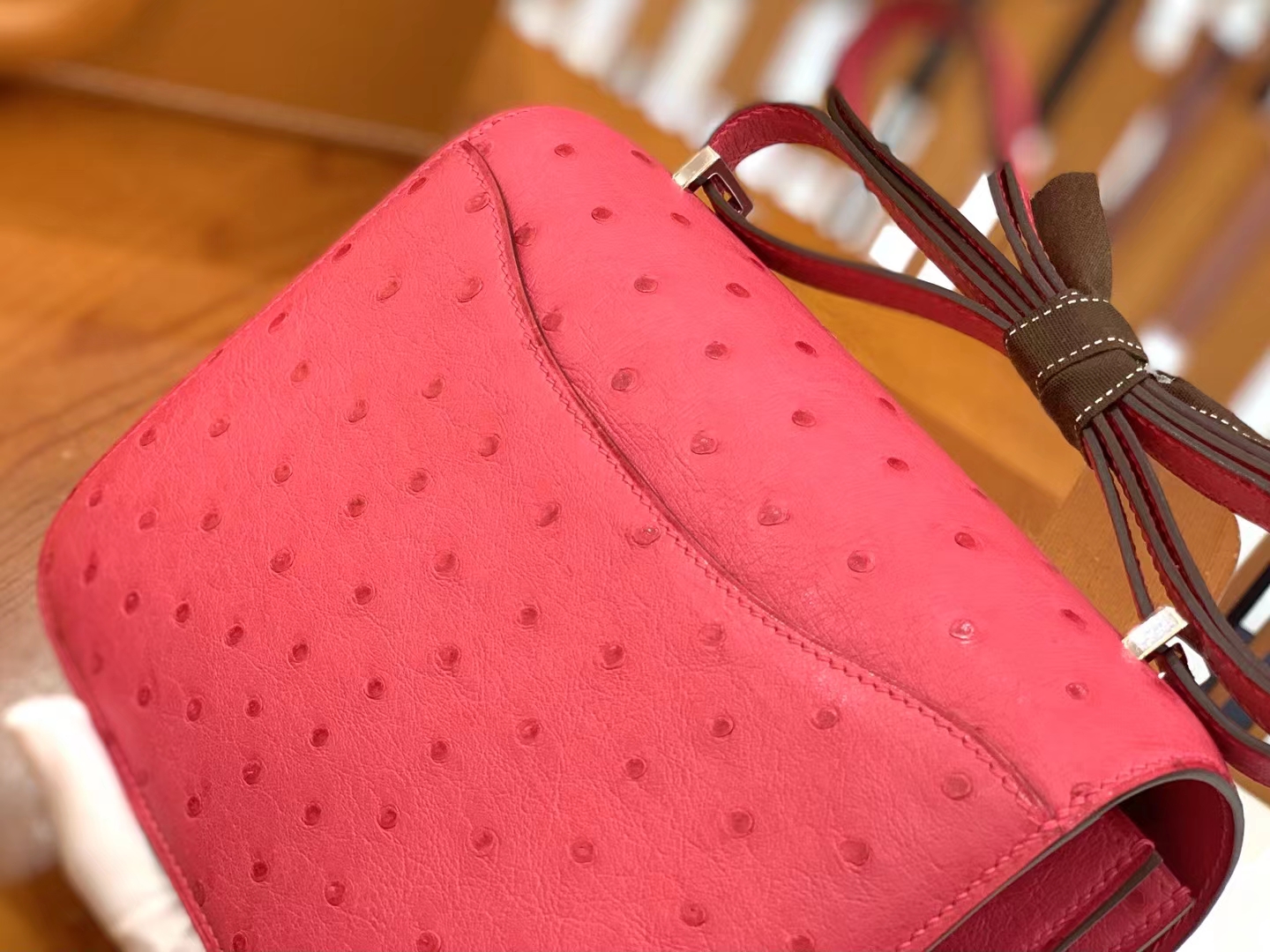 Hermès（爱马仕）Constance 康斯坦斯 极致粉 南非KK级鸵鸟皮 银扣 19cm 原版蜜蜡线 顶级手缝