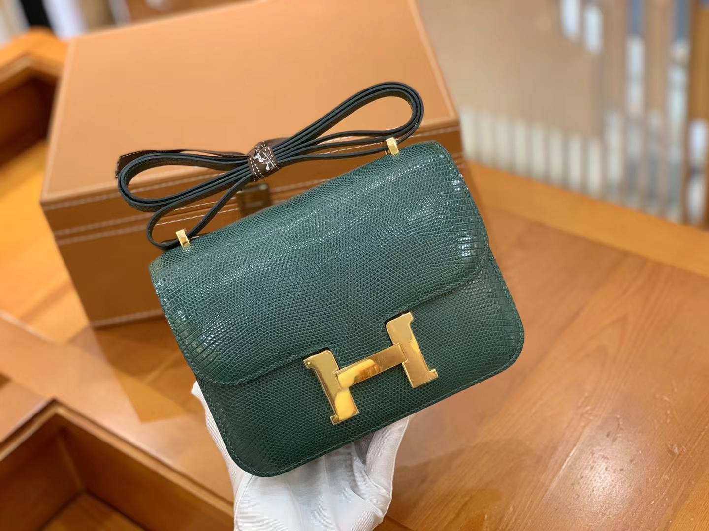 Hermès（爱马仕）Constance 康康 孔雀绿 南非野生蜥蜴皮 金扣 19cm 原版蜜蜡线 顶级手缝