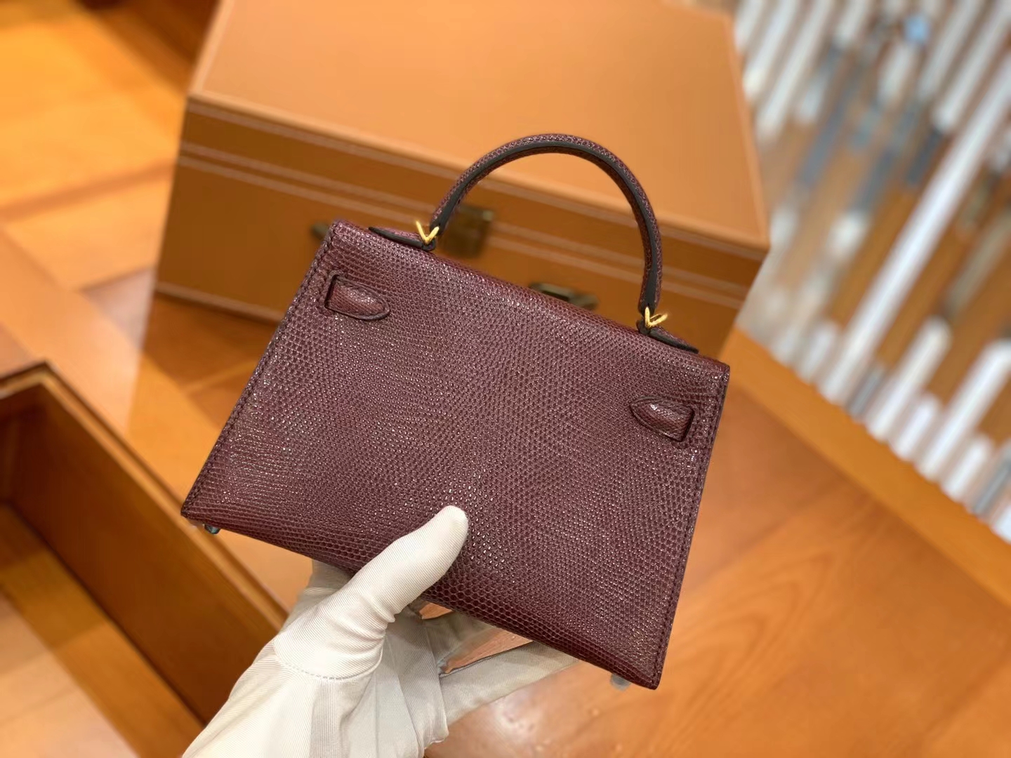 Hermès（爱马仕）Mini Kelly 迷你凯莉 波尔多酒红 南非野生蜥蜴皮 金扣 二代 法国原版蜡线 顶级手缝