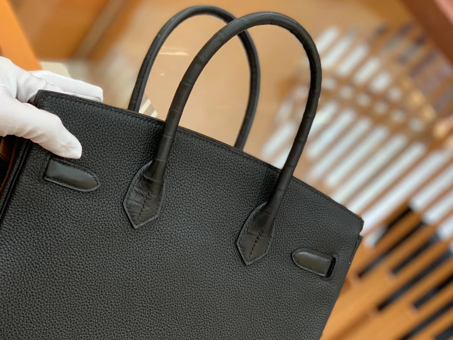 Hermès（爱马仕）Birkin Touch 祖母绿拼黑色 尼罗鳄拼Togo皮 银扣 30cm 原版蜜蜡线 顶级手缝
