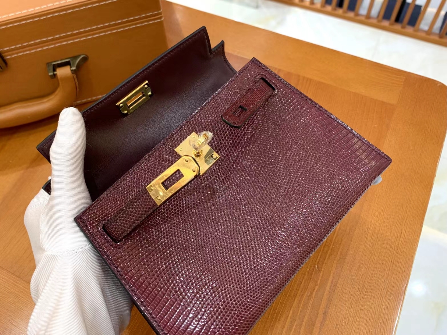 Hermès（爱马仕）Mini Kelly 迷你凯莉 波尔多酒红 南非野生蜥蜴皮 金扣 二代 法国原版蜡线 顶级手缝