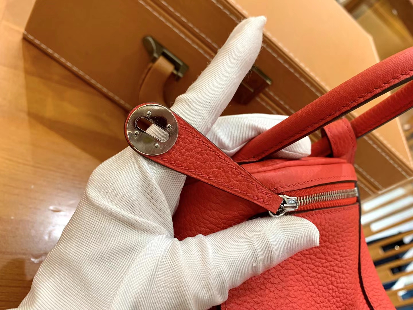 Hermès（爱马仕）Mini Lindy 迷你琳迪 国旗红 进口TC大牛皮 银扣 原版蜜蜡线 顶级手缝