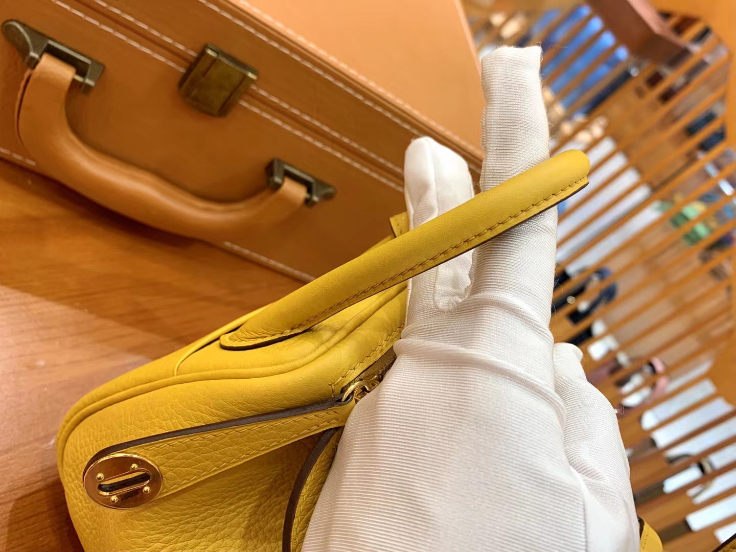 Hermès（爱马仕）Mini Lindy 迷你琳迪 琥珀黄 进口TC大牛皮 金扣 原版蜜蜡线 顶级手缝
