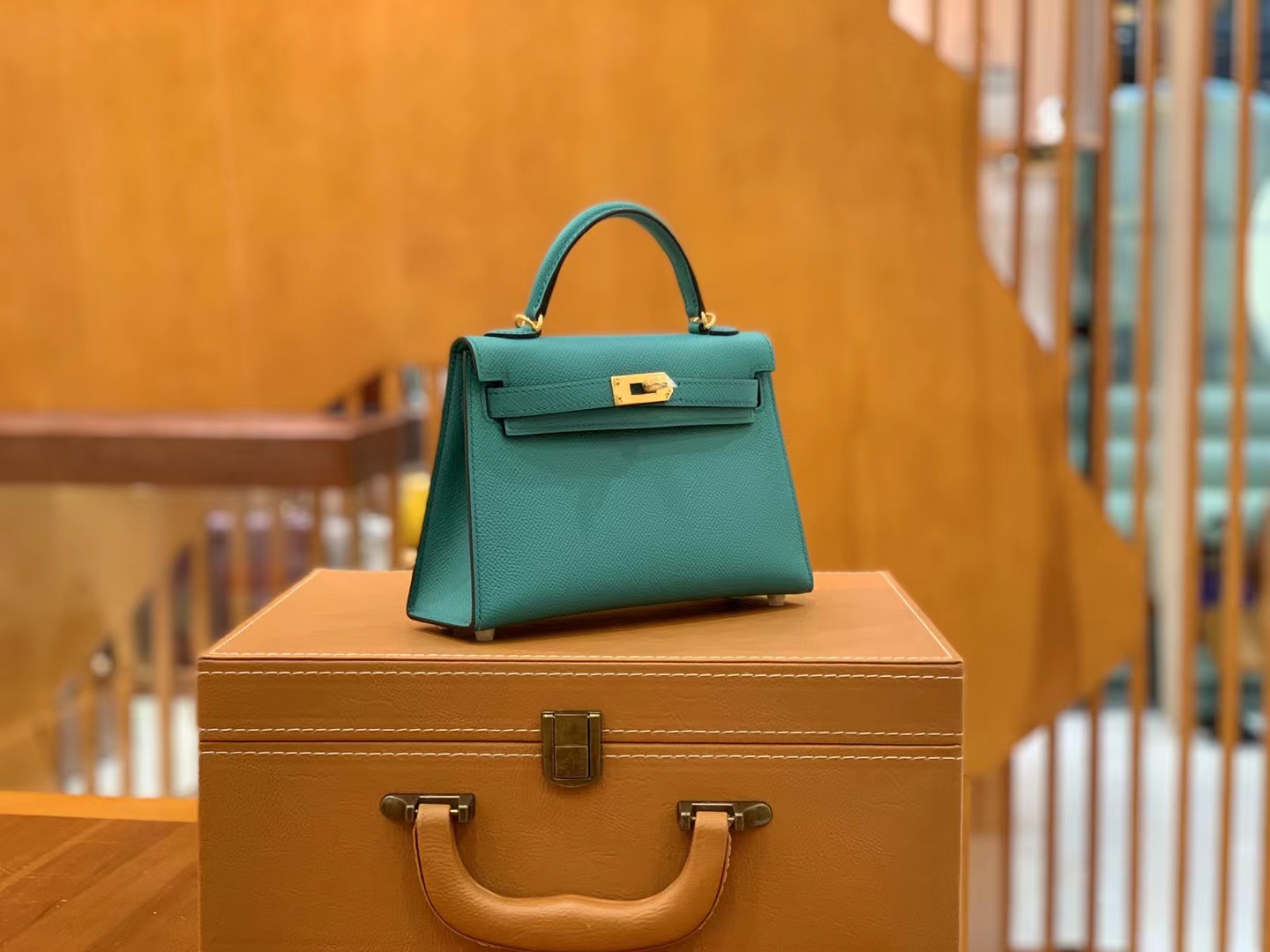 Hermès（爱马仕）Mini Kelly 迷你凯莉 孔雀蓝 Epsom掌纹皮 金扣 二代 原版蜜蜡线 顶级手缝