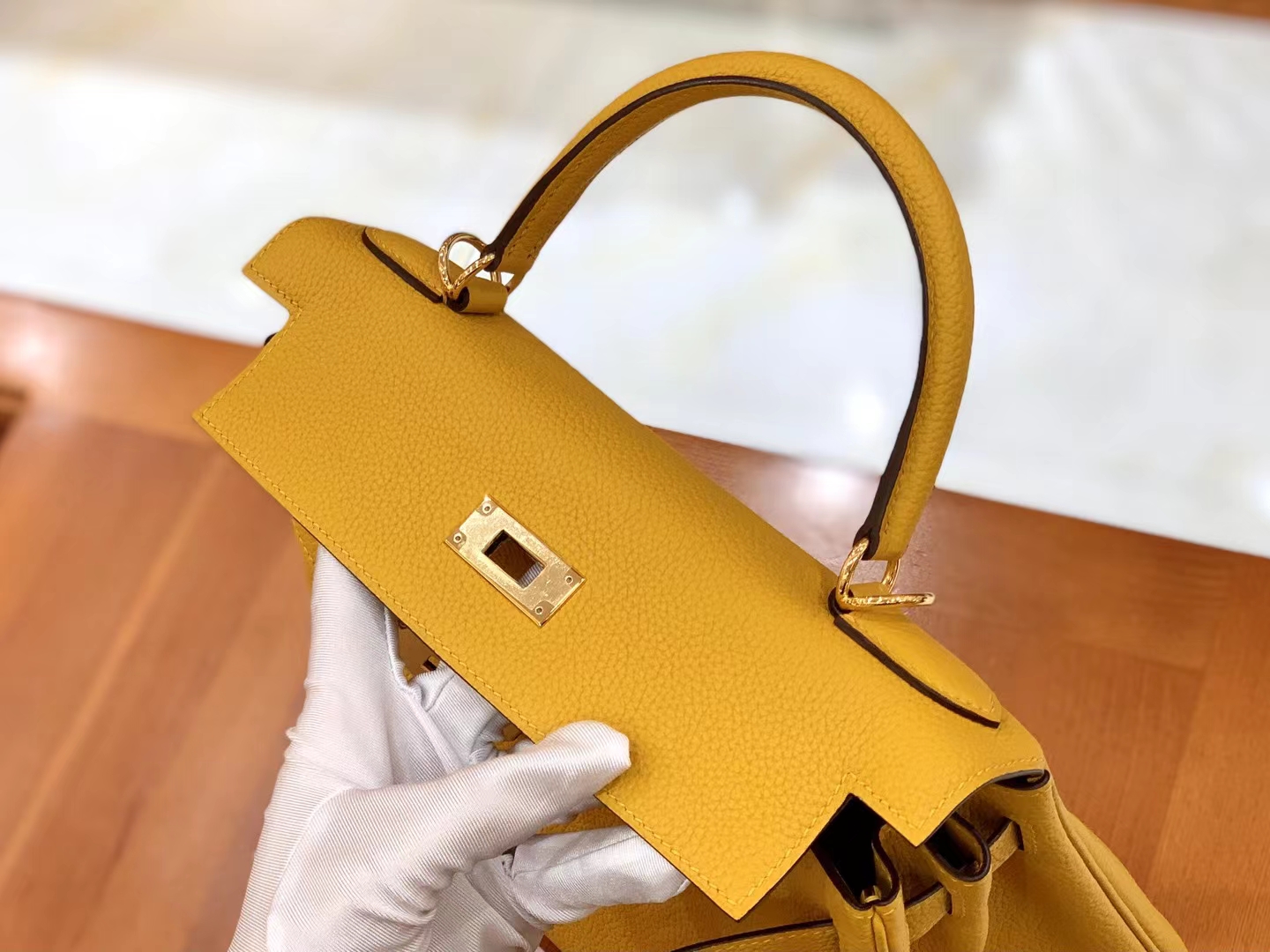 Hermès（爱马仕）Kelly 凯莉包 琥珀黄 Togo小牛皮 金扣 28cm 原版蜜蜡线 顶级手缝