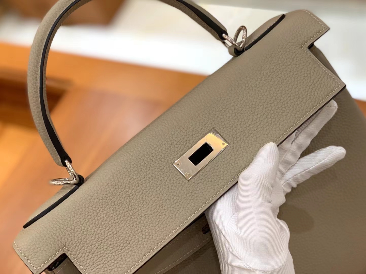 Hermès（爱马仕）Kelly 凯莉包 斑鸠灰 Togo小牛皮 银扣 28cm 原版蜜蜡线 顶级手缝