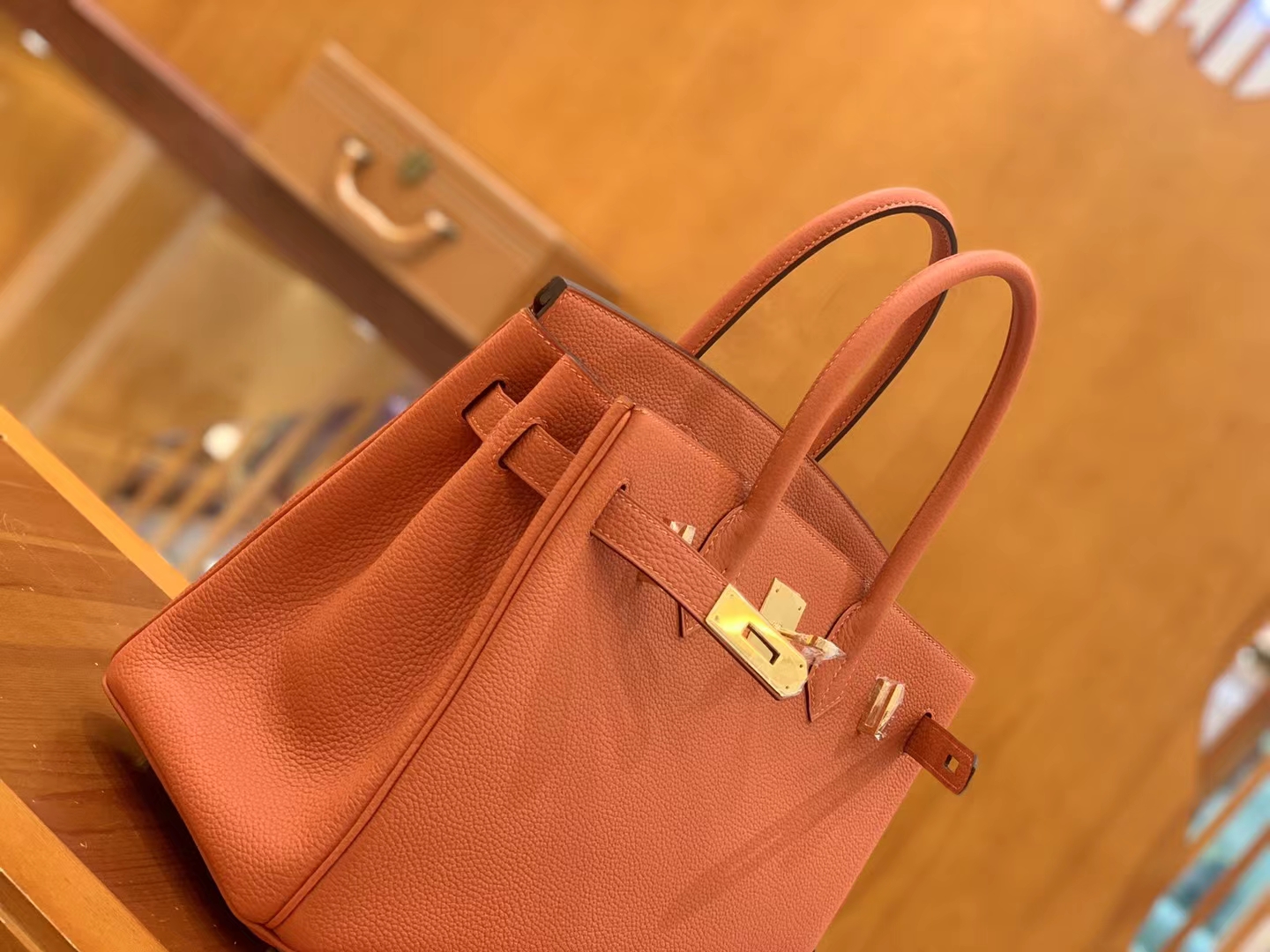 Hermès（爱马仕）Birkin 铂金包 枫叶棕 Togo小牛皮 金扣 30cm 原版蜜蜡线 顶级手缝