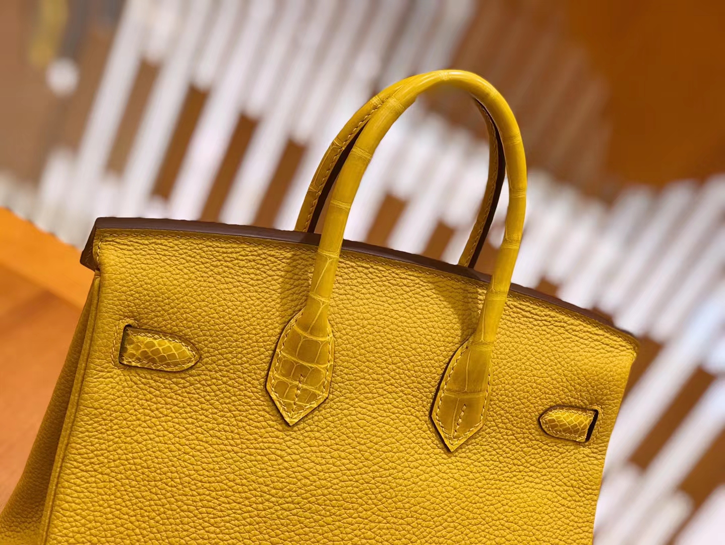 Hermès（爱马仕）Birkin Touch 琥珀黄 美洲鳄拼Togo皮 银扣 25cm 原版蜜蜡线 顶级手缝