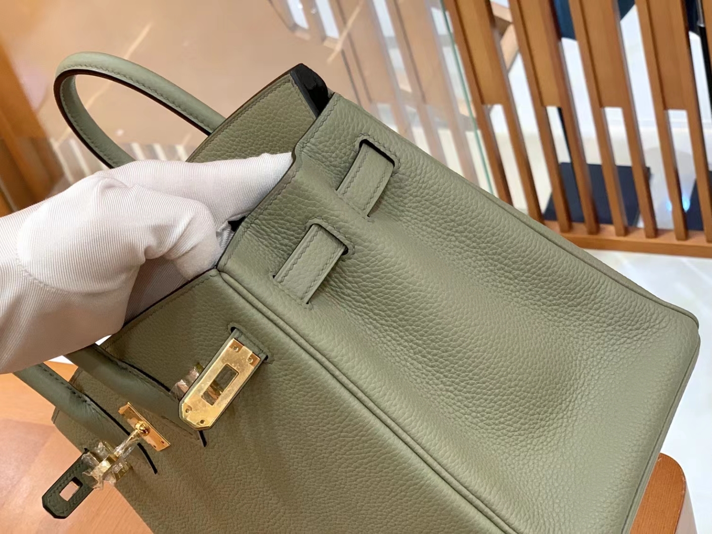 Hermès（爱马仕）Birkin 铂金包 鼠草绿 Togo小牛皮 金扣 25cm 原版蜜蜡线 顶级手缝