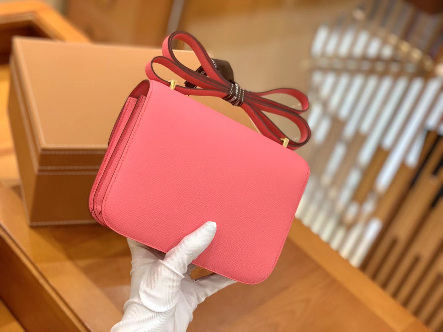 Hermès（爱马仕）Constance 康康 唇膏粉 Epsom掌纹皮 金扣 19cm 原版蜜蜡线 顶级手缝