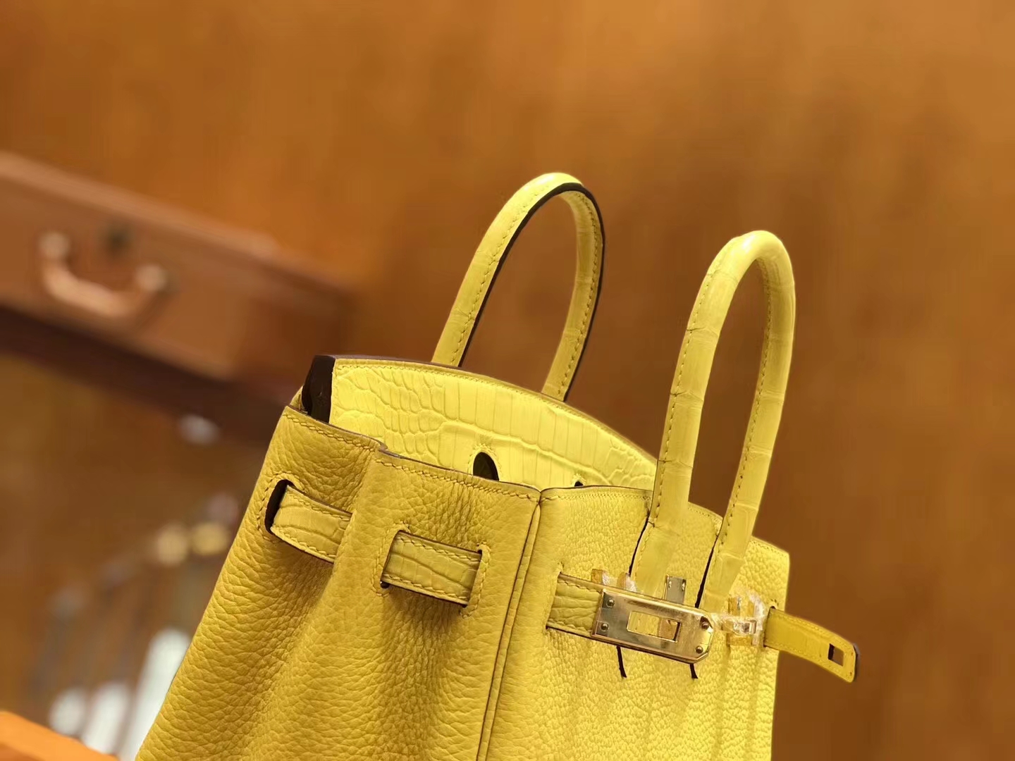 Hermès（爱马仕）Birkin Touch 那不勒斯黄 美洲鳄拼Togo皮 银扣 25cm 原版蜜蜡线 顶级手缝
