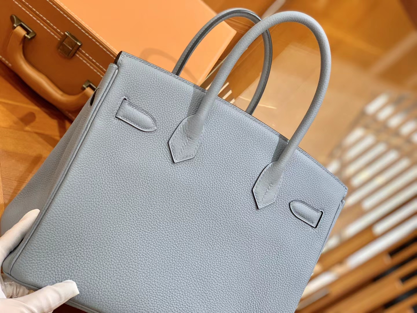 Hermès（爱马仕）Birkin 铂金包 亚麻蓝 Togo小牛皮 金扣 30cm 原版蜜蜡线 顶级手缝
