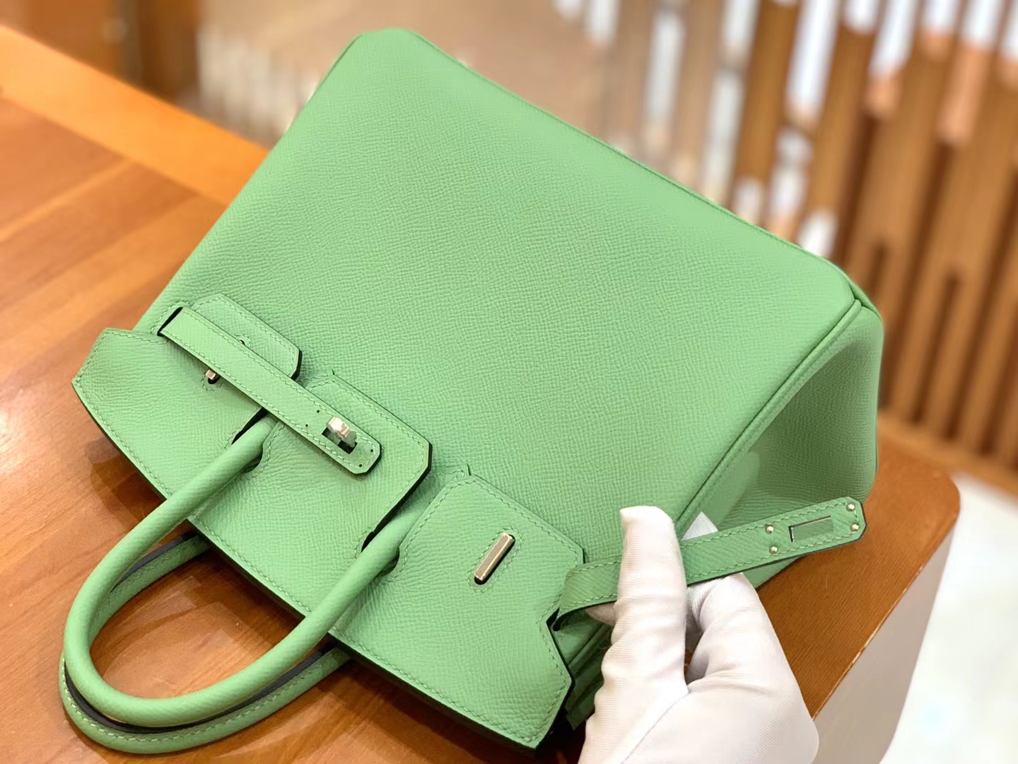Hermès（爱马仕）Birkin 铂金包 牛油果绿 Epsom掌纹皮 银扣 25cm 原版蜜蜡线 顶级手缝