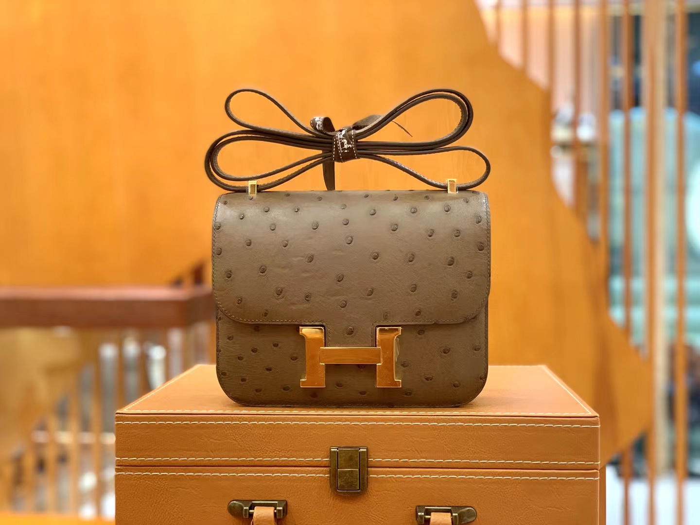 Hermès（爱马仕）Constance 康斯坦斯 鼹鼠灰 南非KK级鸵鸟皮 金扣 19cm 原版蜜蜡线 顶级手缝