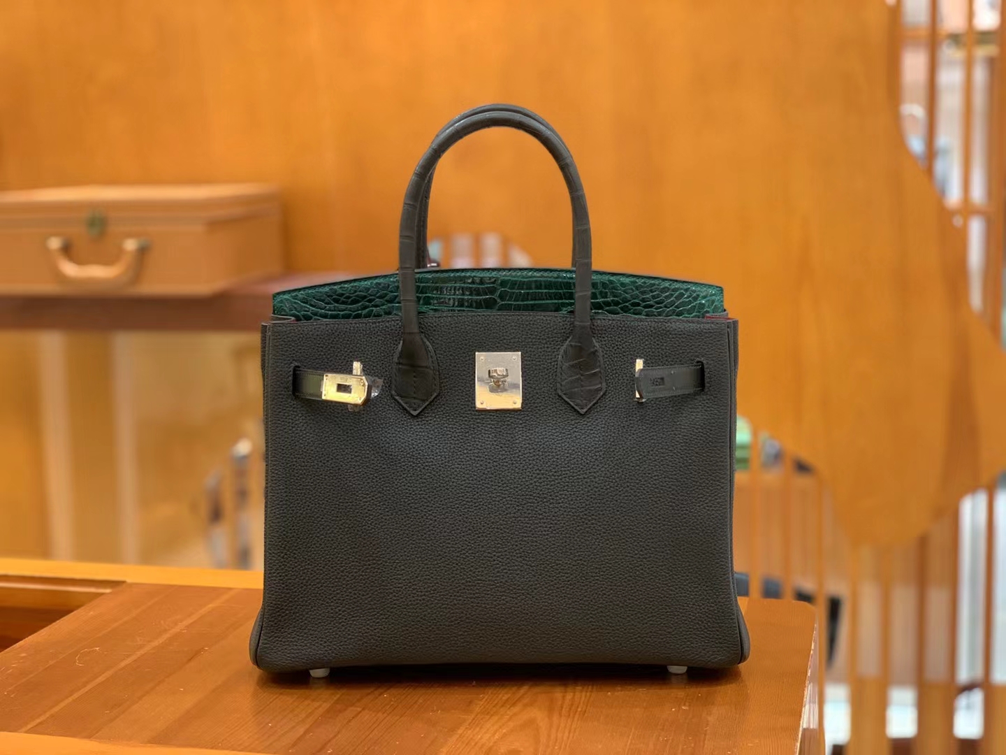 Hermès（爱马仕）Birkin Touch 祖母绿拼黑色 尼罗鳄拼Togo皮 银扣 30cm 原版蜜蜡线 顶级手缝