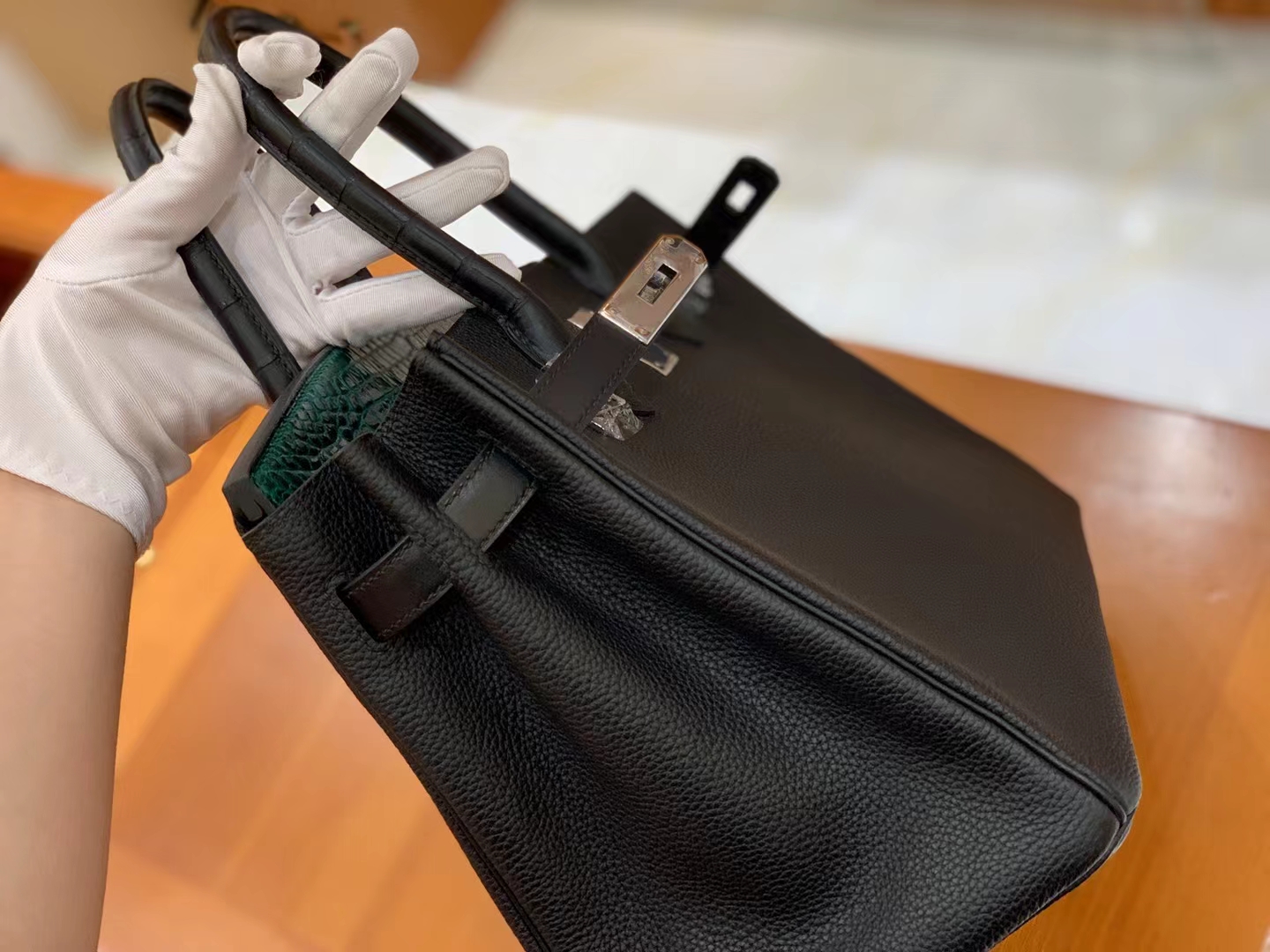 Hermès（爱马仕）Birkin Touch 祖母绿拼黑色 尼罗鳄拼Togo皮 银扣 30cm 原版蜜蜡线 顶级手缝