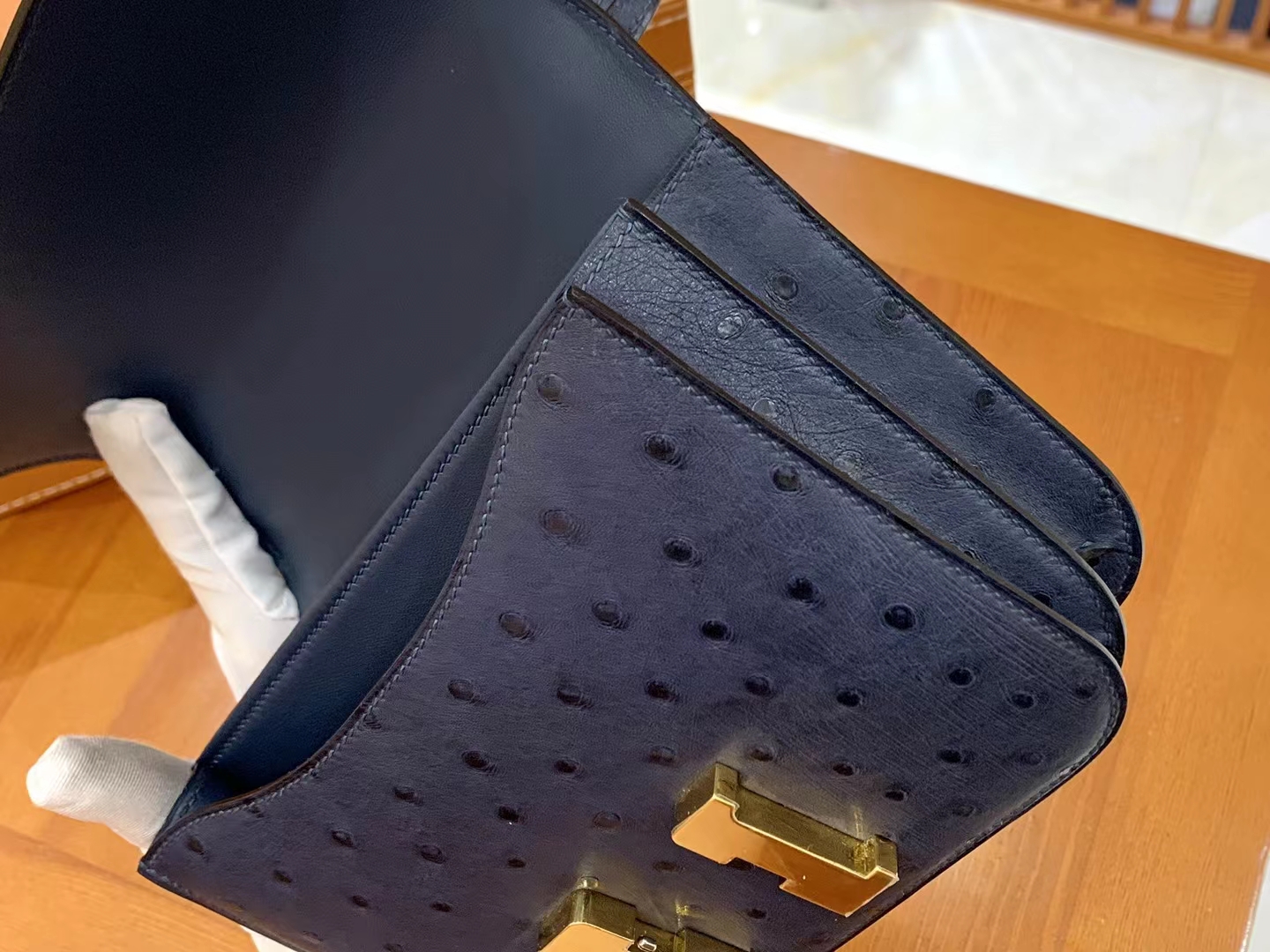 Hermès（爱马仕）Constance 康斯坦斯 马耳他蓝 南非KK级鸵鸟皮 金扣 19cm 原版蜜蜡线 顶级手缝